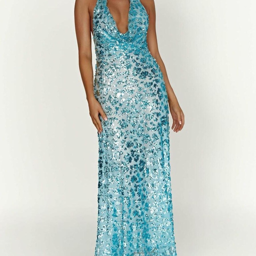 Meshki Blue Sequin Halter Dress
